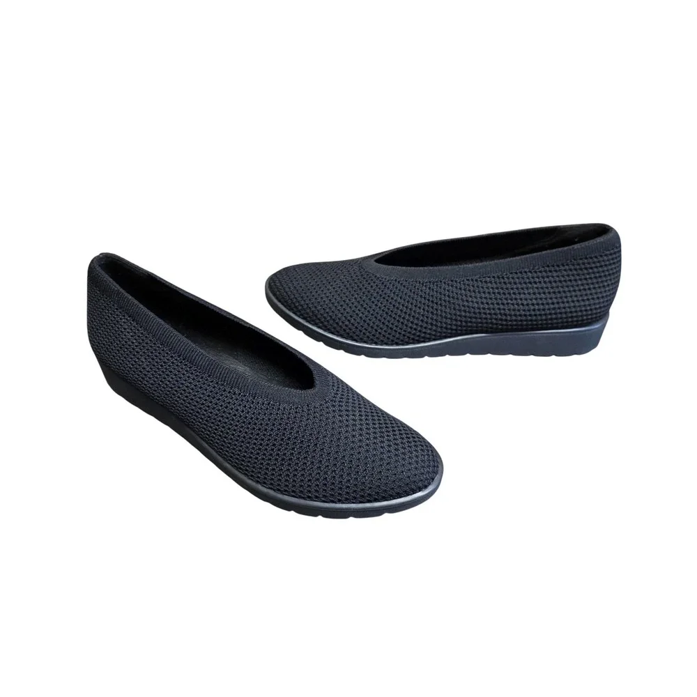 Eileen Fisher Shoes Women 7 Black Knit Slip On Wedge Comfort Flats Casual